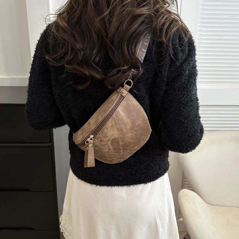 Stylish Hobo Solid Color Satchel Luxury Designer Chest Bag Women's PU Leather Waist Bags Wide Strap Fashion Fanny Shoulder Pack