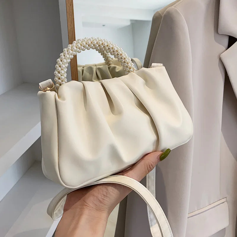 Solid Color Square Pleats Women's Bag Fashionable Cloud Bag, Stylish Soft Surface Handbag, Stylish Single Shoulder Messenger Bag