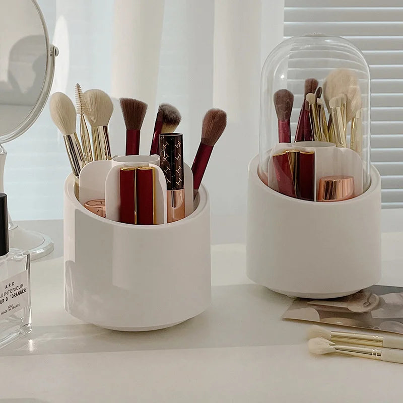Desktop Cosmetic Brush Organizer 360° Rotating Makeup Brushes Holder 7 Grids Lipstick Eyebrow Pen Holder Eye Shadow Storage Box