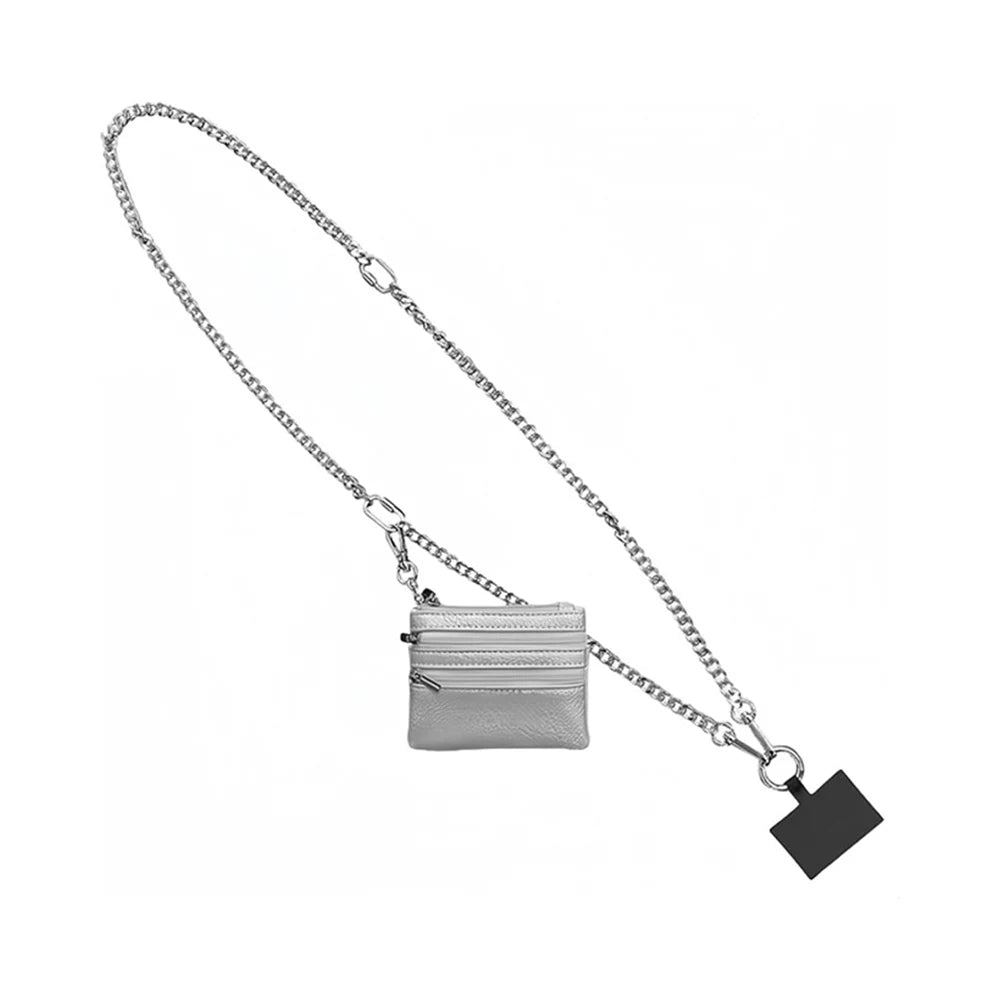Metal Crossbody Phone Strap With Zippered Pocket Anti-Drop Phone Case Wallet Card Slot Shoulder Phone Lanyards Fashion Bag Chain
