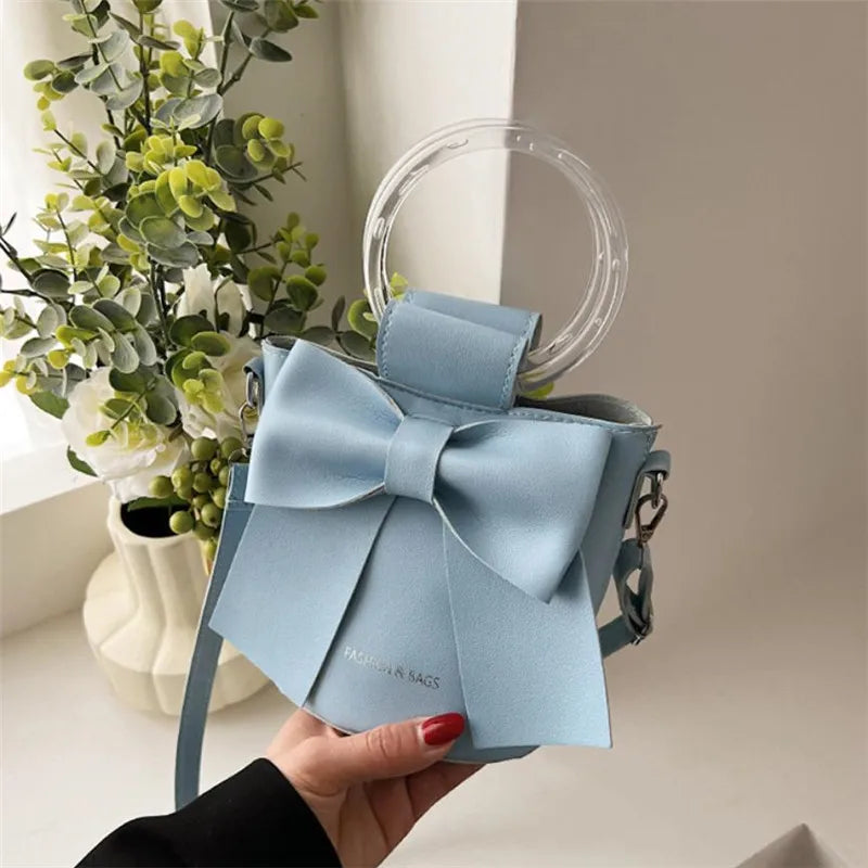 Stylish Women's Bucket Bag with Detachable Strap and Elegant Bow Accent Casual Shoulder Crossbody Bag, Summer Handbag Purse