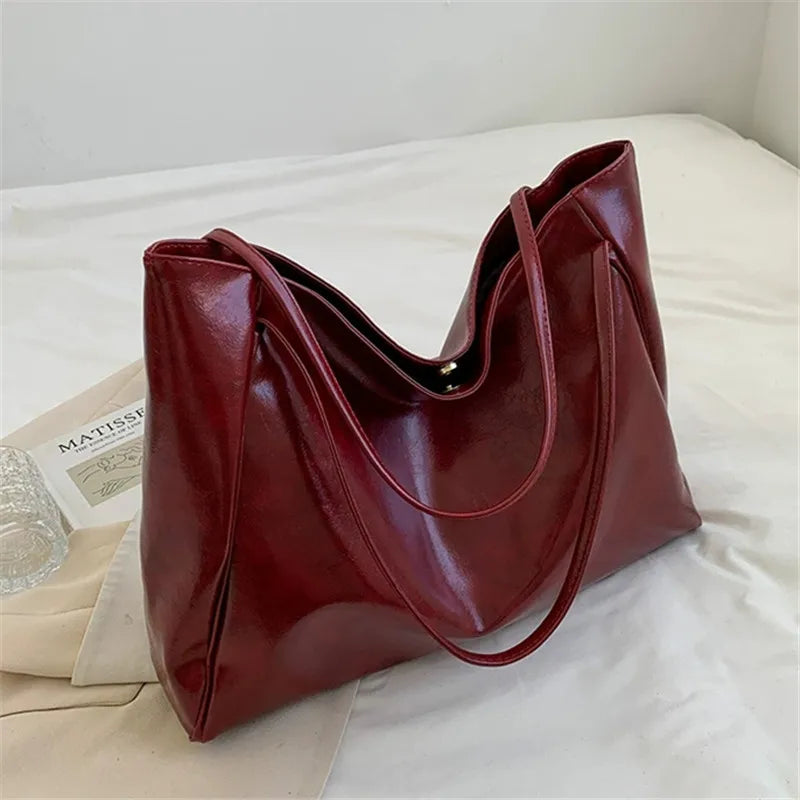 Women's Tote Bag, Large Capacity Soft Leather Shoulder Bag, Retro Casual Handbag, Perfect for Commuting Handbags Travel Bag
