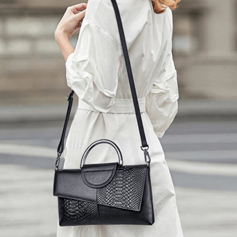 Stylish PU Synthetic Leather Women's Shoulder Crossbody Bag Fashion Casual Dinner Wedding Alligator Pattern Flap Handbag Purse
