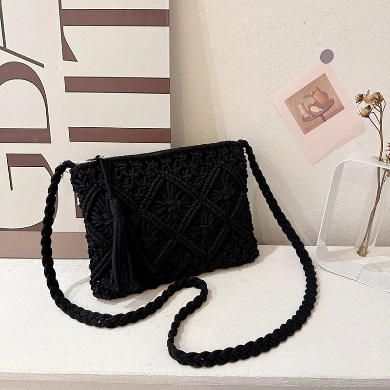 Fashion Woven Hollow Out Shoulder Bags Summer Crossbody Beach Travel Handbag Female Tassel Bag Women Messenger Bags