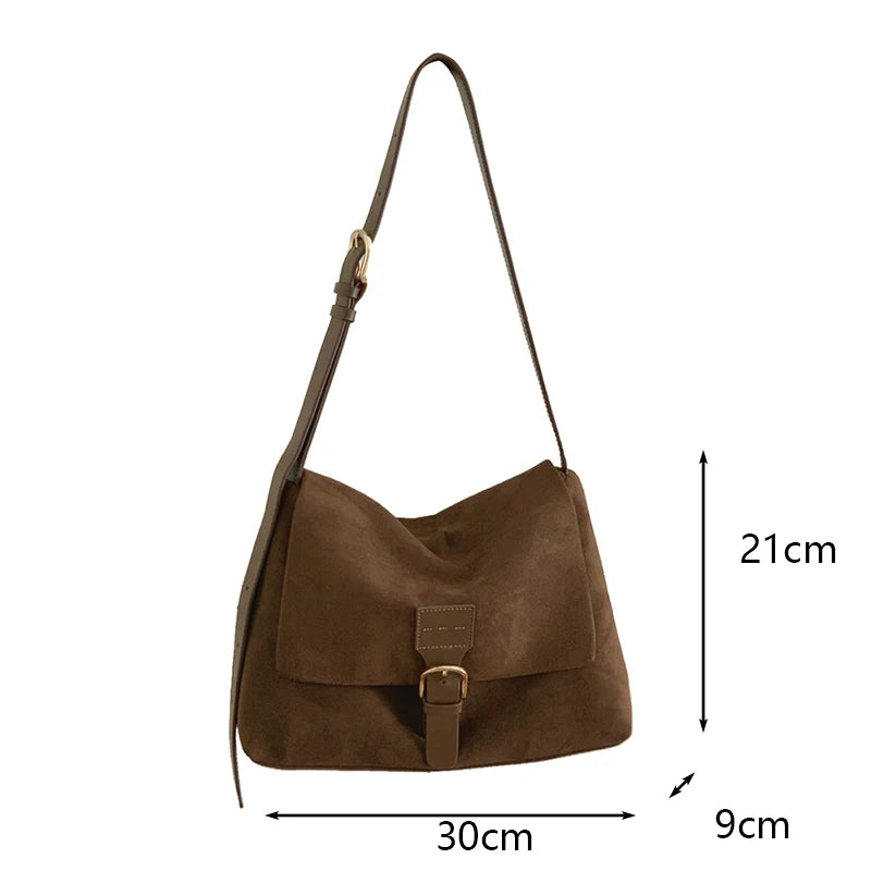 Women Mailman's Flap Bag Matte Suede Versatile Winter Large Capacity Crossbody Bag Single Shoulder Bag Shopper Totes
