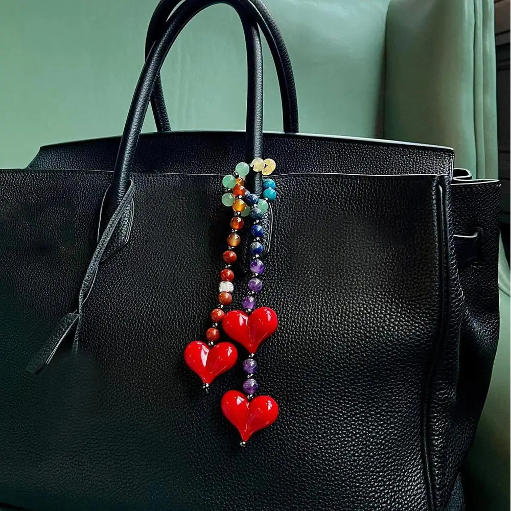 Fashion Red Love Y2k Bag Charms Colorful Beads Keychain Korean Women Y2K Accesories  Ladies Gifts Jewelry Bag Pendant Keyring