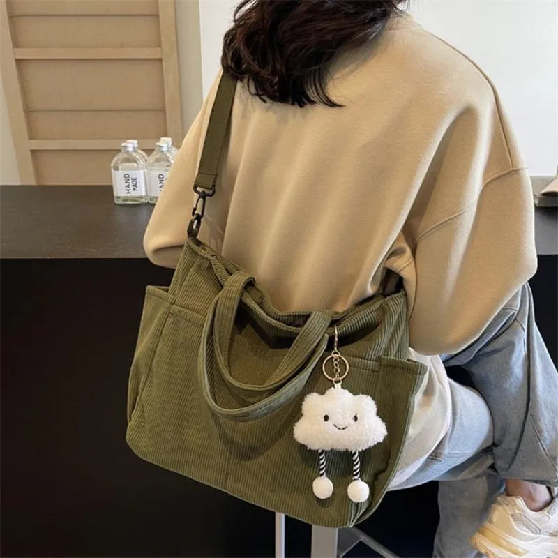 New Corduroy Tote Bag with Zipper Closure, Chic Daily Commuter Handbag Shoulder Crossbody Bag, Ideal for Shopping & Everyday Use