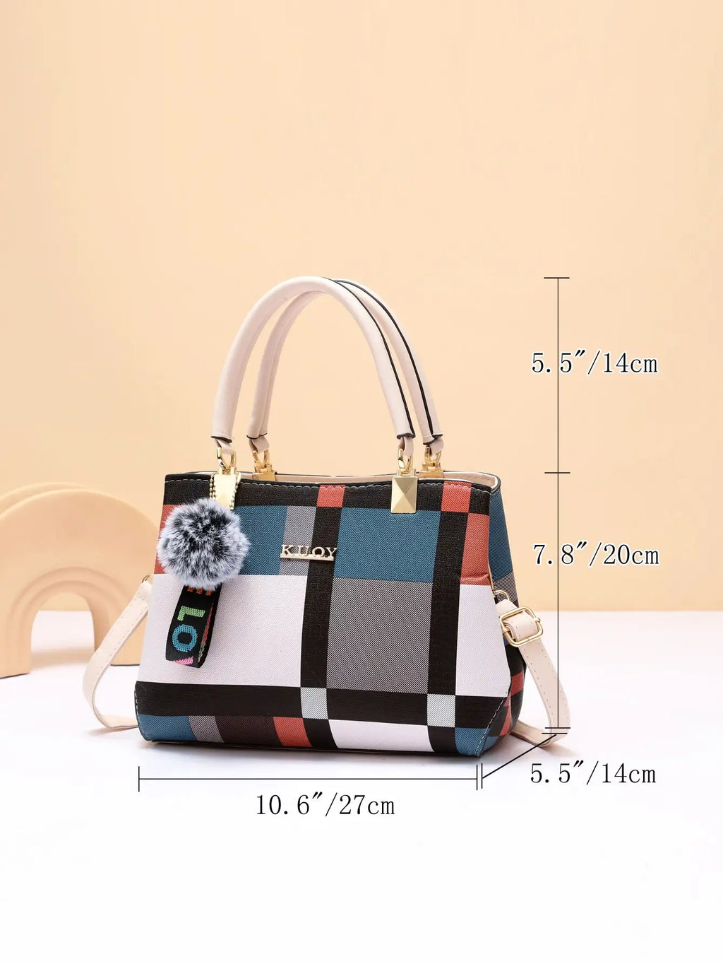 Checkered pattern handbag, fashionable decorative crossbody bag, women's work handle wallet