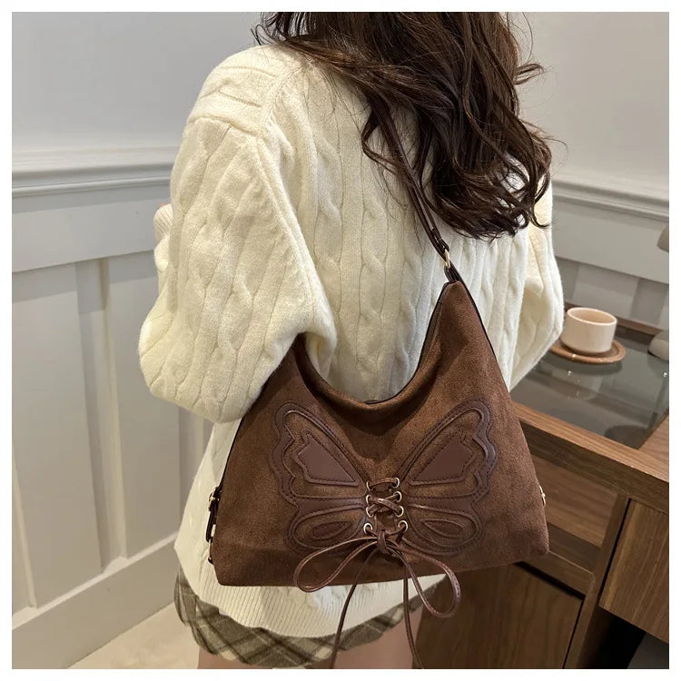 Large Capacity Bow Tie Backpack, New Retro Single Handbag Shoulder Messenger Bag, High Grade Matte Leather Tote Cross Body Bags
