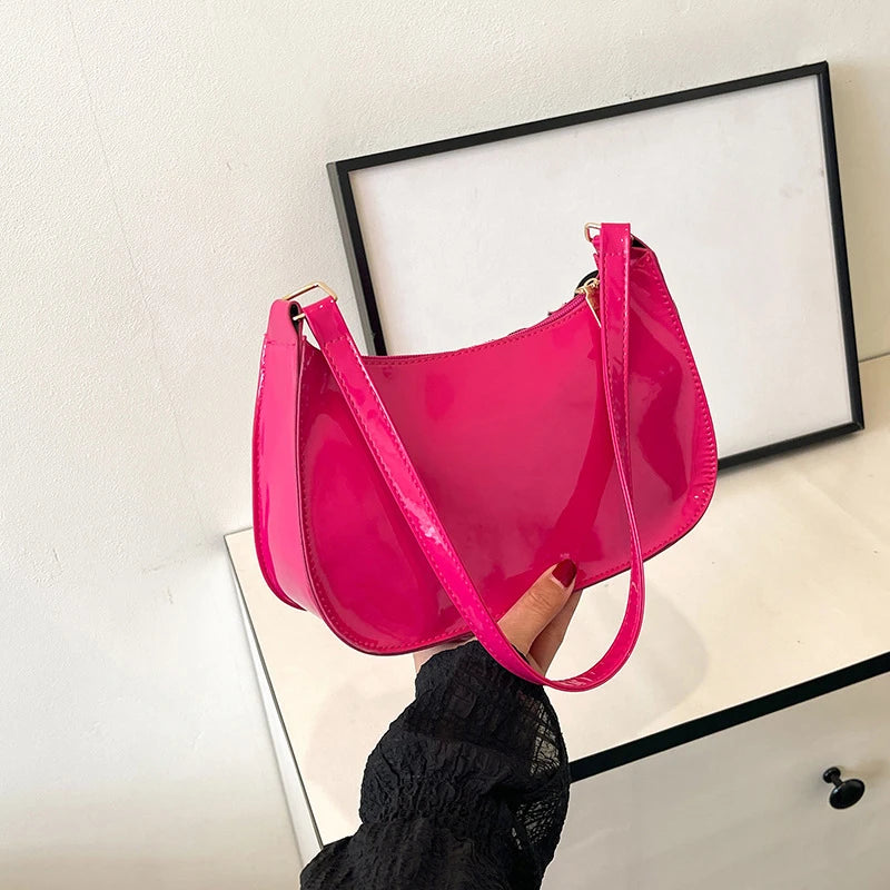 Women's Patent Leather Handbag Versatile Fashion Shoulder Bag Casual Commuting Bag Girl Brand Designer Zipper Small Handbag