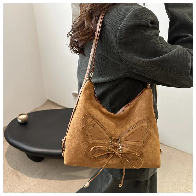 Large Capacity Bow Tie Backpack, New Retro Single Handbag Shoulder Messenger Bag, High Grade Matte Leather Tote Cross Body Bags
