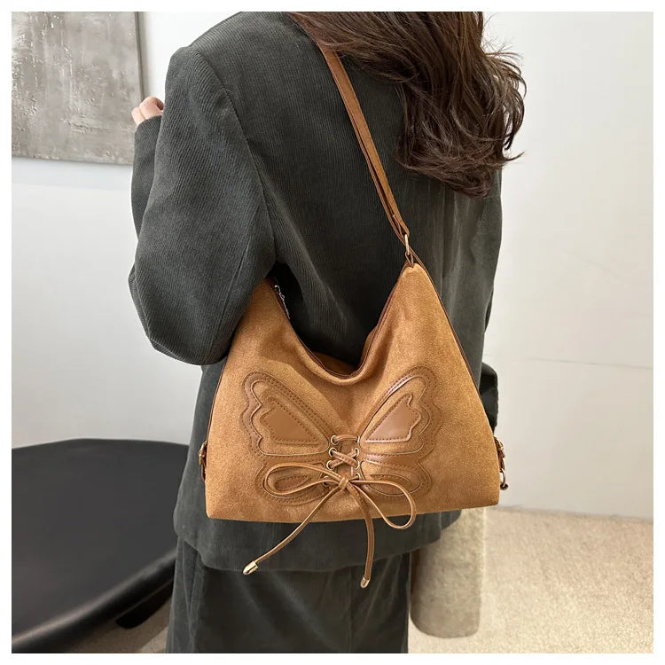 Large Capacity Bow Tie Backpack, New Retro Single Handbag Shoulder Messenger Bag, High Grade Matte Leather Tote Cross Body Bags