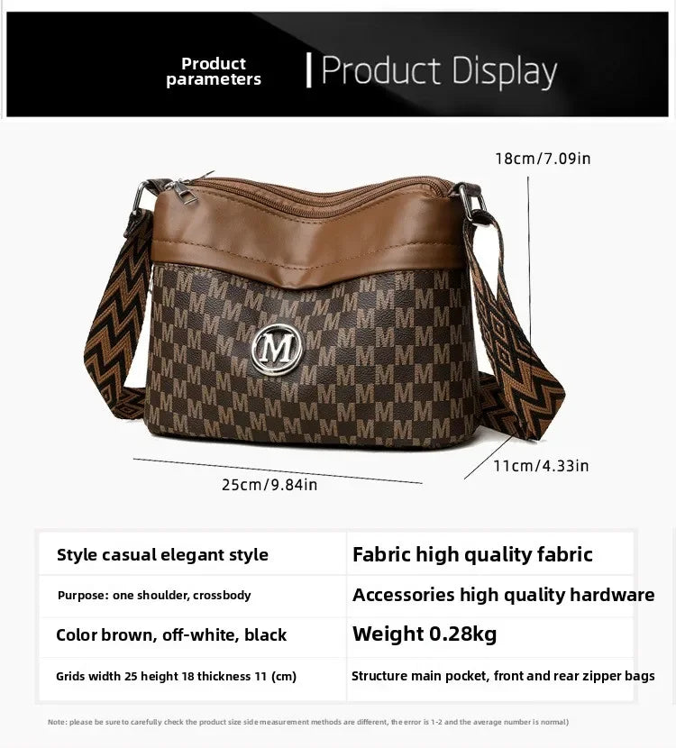 Classic Letter Patchwork Design Stylish Crossbody Bag Printed Three Layer Zipper Leather Shoulder Bag for Daily Use Work Outdoor