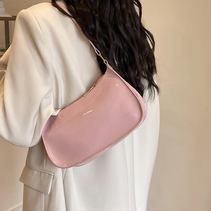 Women's Patent Leather Handbag Versatile Fashion Shoulder Bag Casual Commuting Bag Girl Brand Designer Zipper Small Handbag