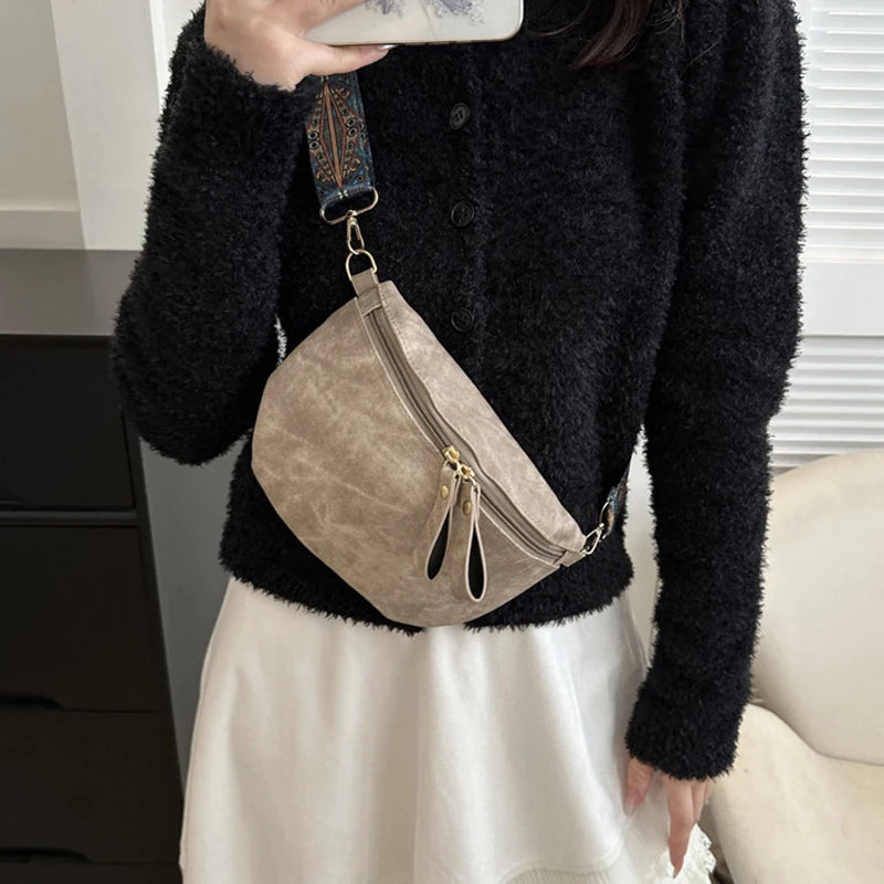 Stylish Hobo Solid Color Satchel Luxury Designer Chest Bag Women's PU Leather Waist Bags Wide Strap Fashion Fanny Shoulder Pack