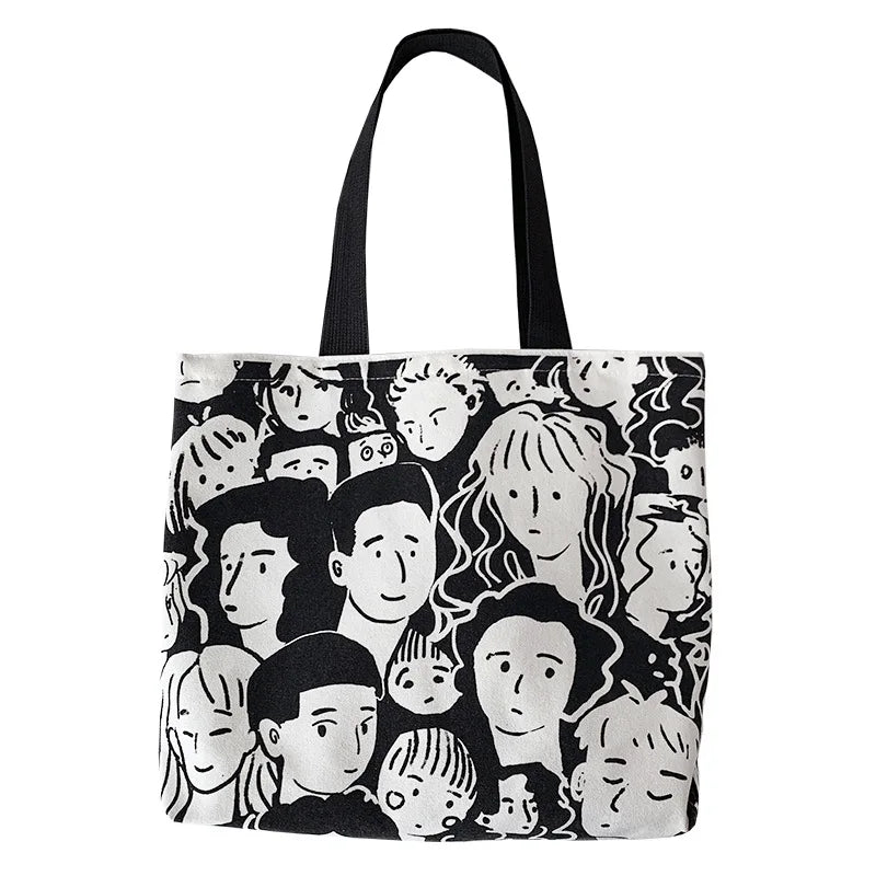 Teen Youth Pattern Canvas Bag, Large Capacity Female Single Handbag Shoulder Bag, Student Literary Artistic Simple Shopping Bag