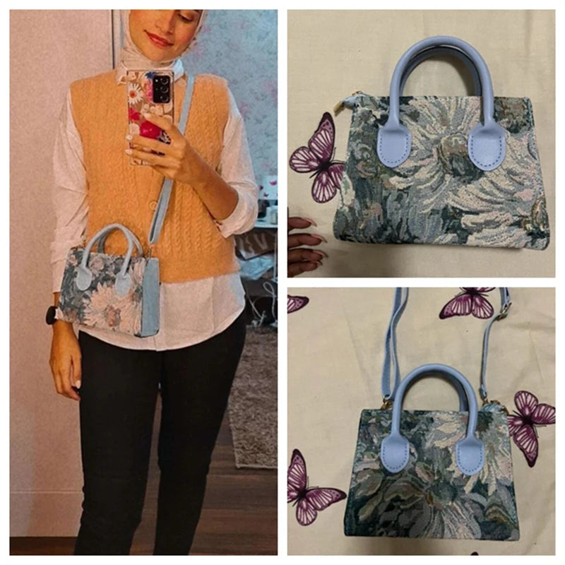 Luxury Design Mini Handbags Women's Totes Fashion Ladies Large Capacity Monet's Garden Oil Painting Canvas Shoulder Shopper Bag