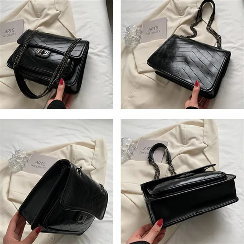 Versatile Chain Pu Shoulder Bag, European American Vintage Armpit Bag, Stylish Buckle Cross Body Bags for Women Office Workers
