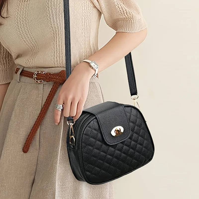 Chic Black Crossbody Bag for Women Vintage Inspired Shoulder Purse with Adjustable Strap, Lightweight Faux Leather Women Bag
