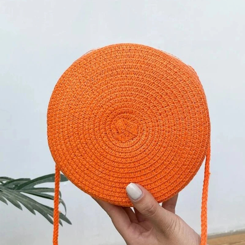 Round Straw Bag Women Woven Beach Crossbody Bag for Ladies Cute Shoulder Rattan Handmade Knitted Candy Color Small Handbag Bolsa