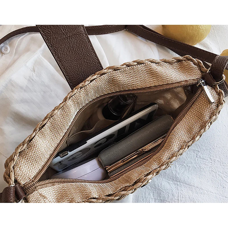 Summer Fashion Handmade Straw Shoulder Bags for Women Hollow Out Crossbody Bag Pouch Female Half Round Purse Vintage Handbags