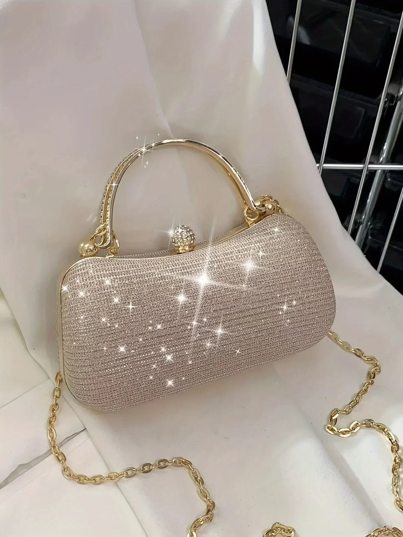 Shiny Mini Evening Bag, Rhinestone Chain Purse, Luxury Glitter Banquet Handbag, Perfect For Party, Wedding, Prom, Dinner/Banquet