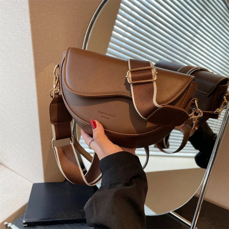 Vintage Chic Solid Color Saddle Crossbody Bag, Stylish Colorblock Design Shoulder Purse, Perfect for Daily Use, Travel, or Work