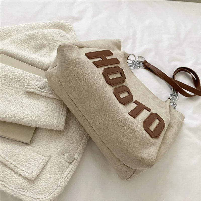 Stylish Tote Bag, Nubuck Pu Letter HOOTO Design for Women Handbag Shoulder Bag, Large Capacity Nylon leisure Travel Shopping Bag