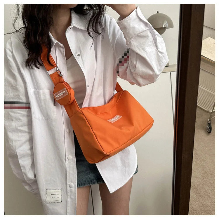 Fashion Crossbody Bag with Round Small Pouch, Versatile Stylish Lightweight Oxford Shoulder Bag for Women Daily Use Work Travel