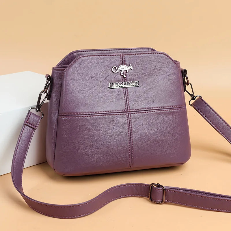 Fashionable Three Interlayer Synthetic Leather Crossbody Bag with Polyester Lining, Stylish Square Single Shoulder Bag for Women