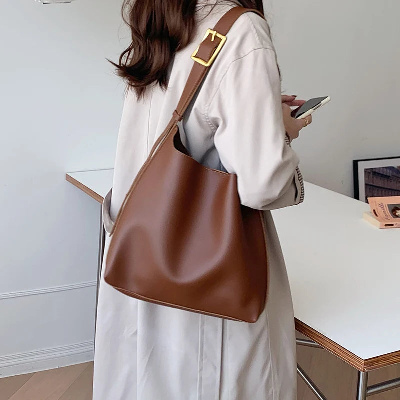 1Pcs All-Match Women Shoulder Bag Solid Fashion Handbag Crossbody Bag Women's Minimalist PU Leather Bag For Work