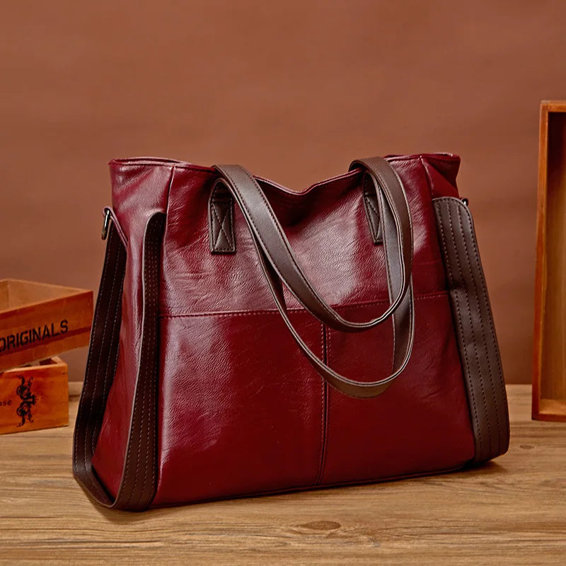 Soft Leather Women's Totes Bags High Capacity Shouldr Bag Luxury Middle-aged Lady Top-handle Bag Casual Armpit Bag Travel Pack