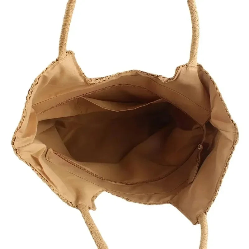 Straw Woven Tote Bag Large Capacity Shoulder Bag Versatile Knit Handbag Storage Bags For Women Stylish Vacation Beach Shopping