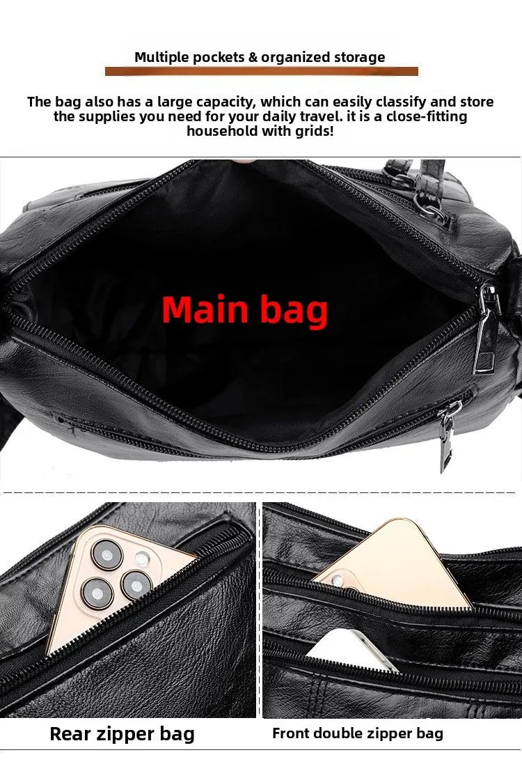 Solid Color PU Leather Single Shoulder Bag, Multi Compartment Pocket Daily Women's Cross Body Bags, Large Capacity Women's Bag.