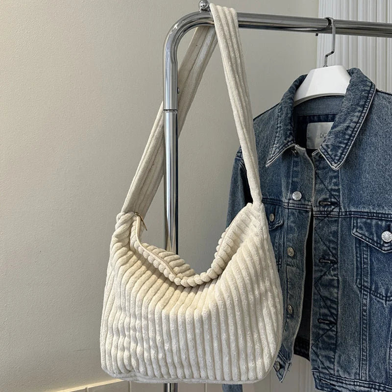 Winter Tote Bag for Women Large Capacity Handbags Casual Shoulder Bags Trend Female Corduroy Shopper Crossbody Bag