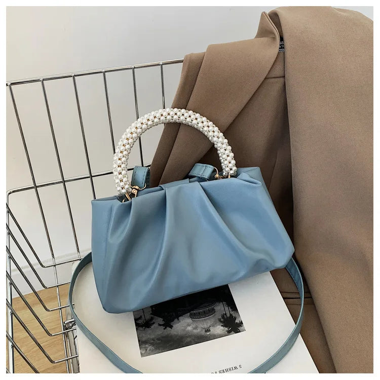 Solid Color Square Pleats Women's Bag Fashionable Cloud Bag, Stylish Soft Surface Handbag, Stylish Single Shoulder Messenger Bag