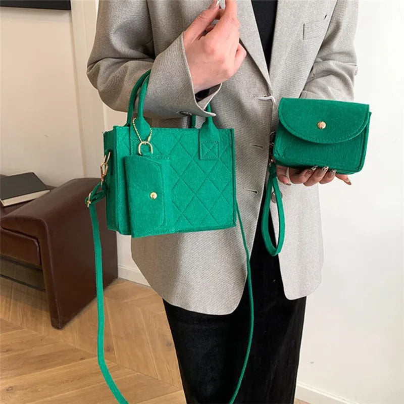 3pcs/set Embossed Women's Handbag Stylish Crossbody Bag Clutch and Wallet, Solid Color Square Shoulder Bag, Fabric for Daily Use