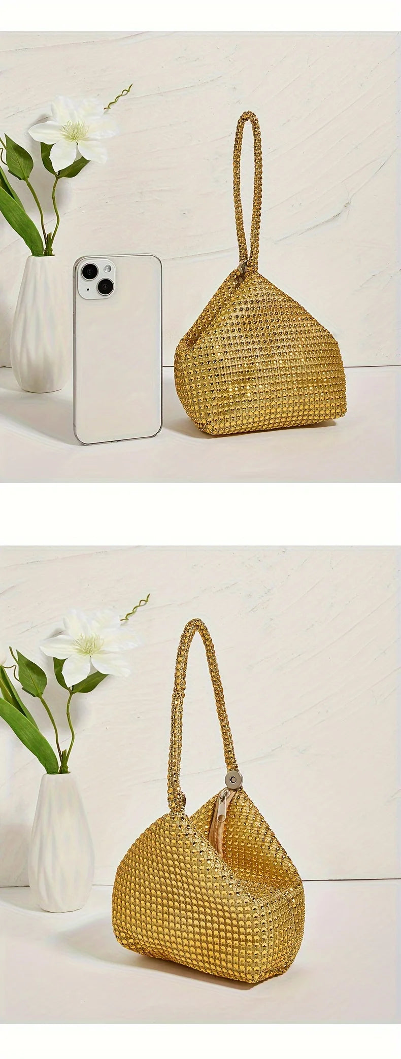 Mini Glitter Rhinestone Clutch, Elegant Sparkle Clutch Purse Women Handbag & Wrist Purse for Carnaval Wedding Music Festival