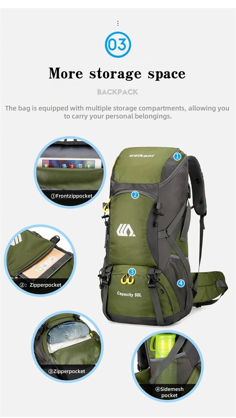 Outdoor sports backpack - hiking backpack 50L men's and women's hiking and camping bag travel backpack with dual shoulder straps