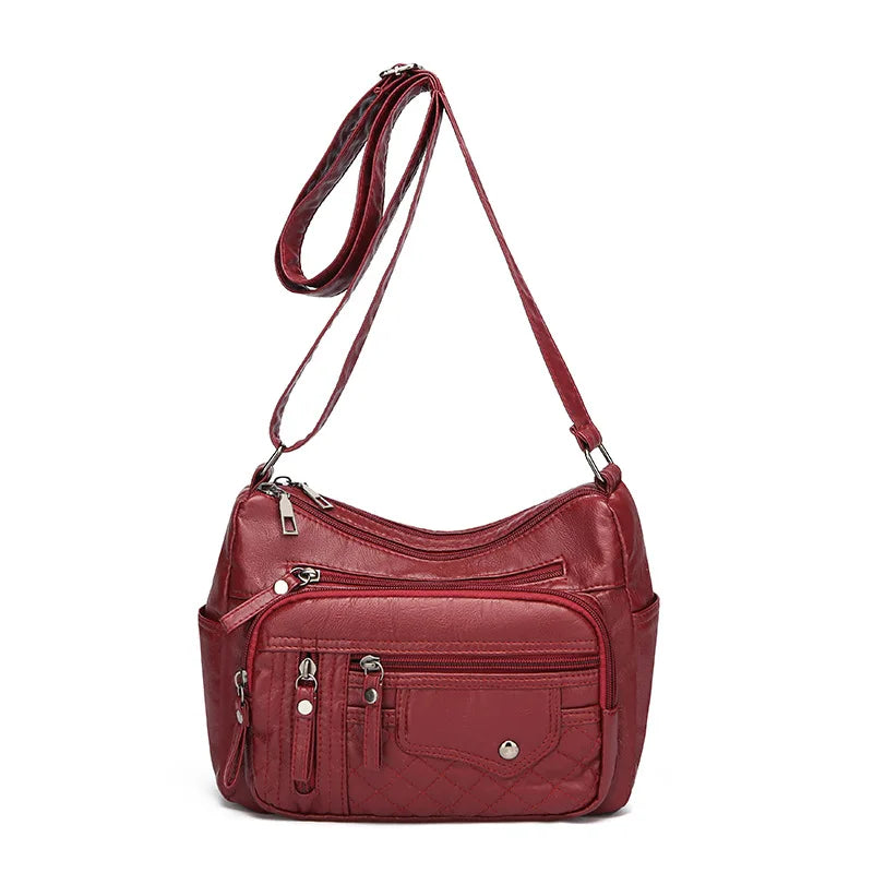 Fashionable Four Seasons Soft Leather Multi Pocket Cross Bags, Multi Layer Zipper Pouch Single Shoulder Bag for Women Daily Use