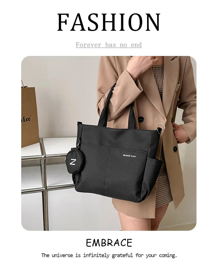 Oxford Design Double Sided Pocket Tote Bag Teen Women Large Capacity Handbag Single Shoulder Crossbody Bag with Round Coin Purse