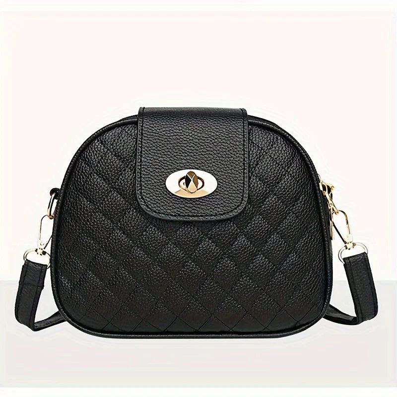 Small Quilted Crossbody Bag, Stylish PU Leather Shoulder Purse with Vintage Round Shape, Trendy Accent - Perfect for Daily Use