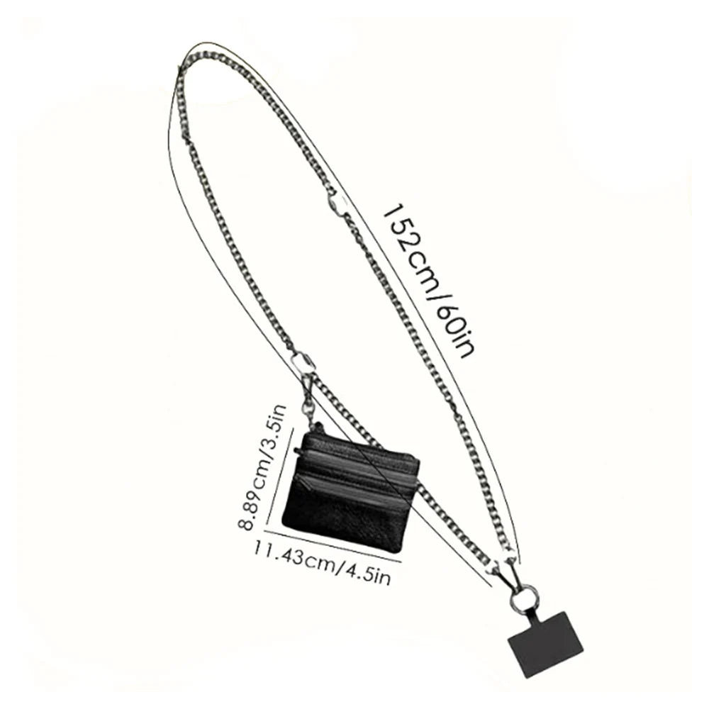 Metal Crossbody Phone Strap With Zippered Pocket Anti-Drop Phone Case Wallet Card Slot Shoulder Phone Lanyards Fashion Bag Chain