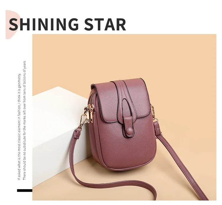 Mini Multifunctional Leather Shoulder Bag for Cellphone/Sport Cross Bags with Headphone Jack, Multi Layer Women's Bag with Cover