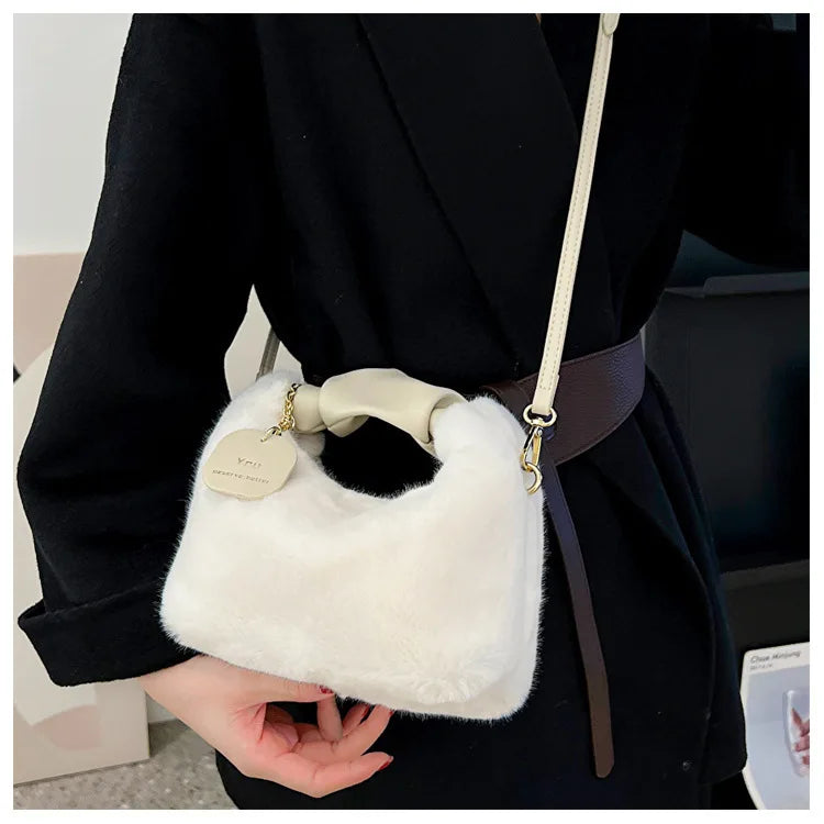 Fashionable Plush Tote Bag, Cute Stylish Women's Handbag Shoulder Crossbody Bag, Suitable for Women Party Banquet Daily Travel