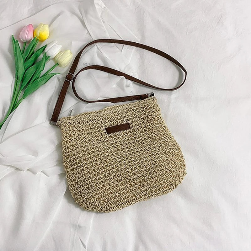 Ladies Fashion Summer Straw Crossbody Bag Women Beach Holiday Shopping Woven Shoulder Handbag Messenger Purses For Women Bags