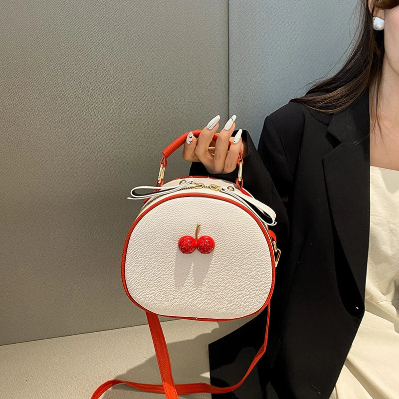 Litchi Pattern Contrast Cherry Small Purse and Handbags New Womens Sling-shoulder Crossbody Mobile Phone Bag