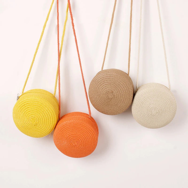 Round Straw Bag Women Woven Beach Crossbody Bag for Ladies Cute Shoulder Rattan Handmade Knitted Candy Color Small Handbag Bolsa