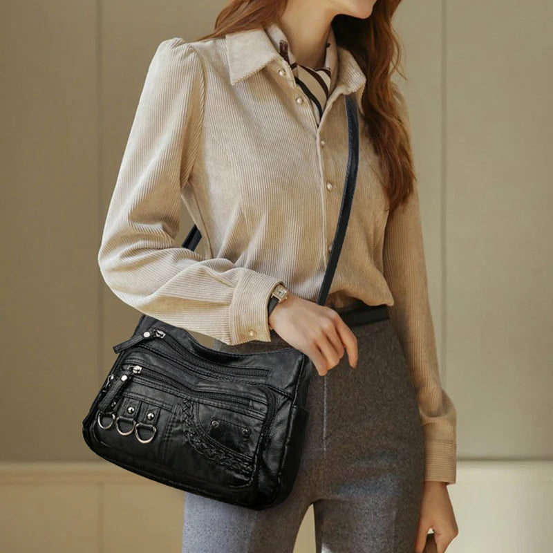 Vintage Pu Leather Luxury Purses and Handbags High Quality Women's Bag Design Multi-pocket Ladies Crossbody Shoulder Bags