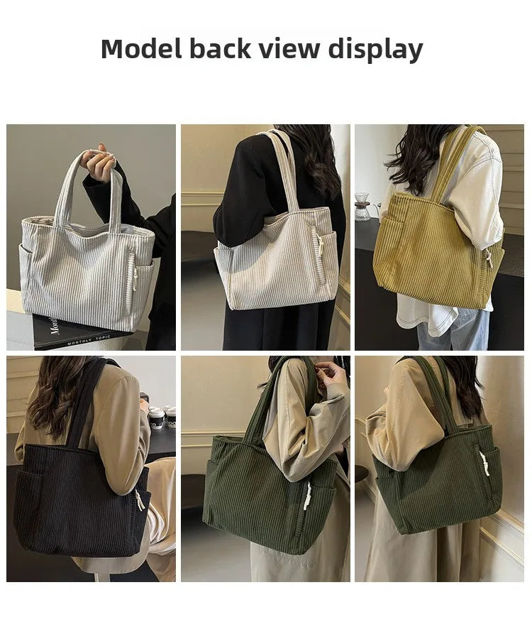 Autumn Winter Corduroy Tote Bag Korean Version Simple Handbag Women Large Capacity Versatile Casual Student Shoulder Bag Ita Bag